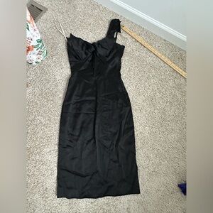 Karen Millen Black One-Shoulder Twist-Front Satin Dress